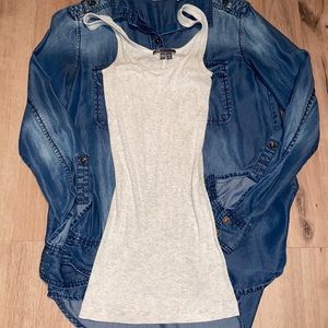 Vince ribbed tank and Halogen Jean button down